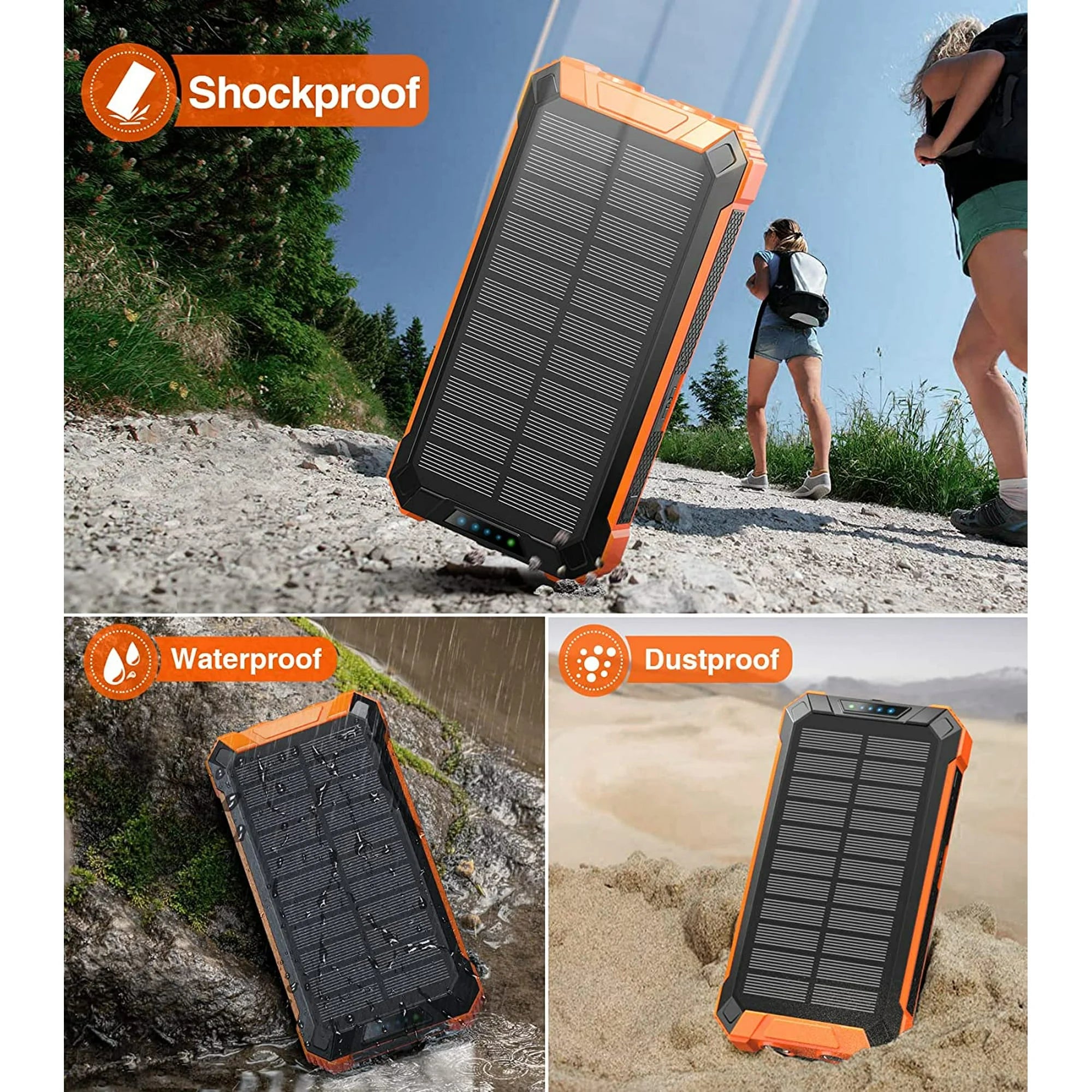 36000Mah Solar Charger Power Bank with 4 Cables, 15W Fast Charging Portable Charger for Cell Phone, Wireless Charger Solar Battery Pack with Dual Flashlights