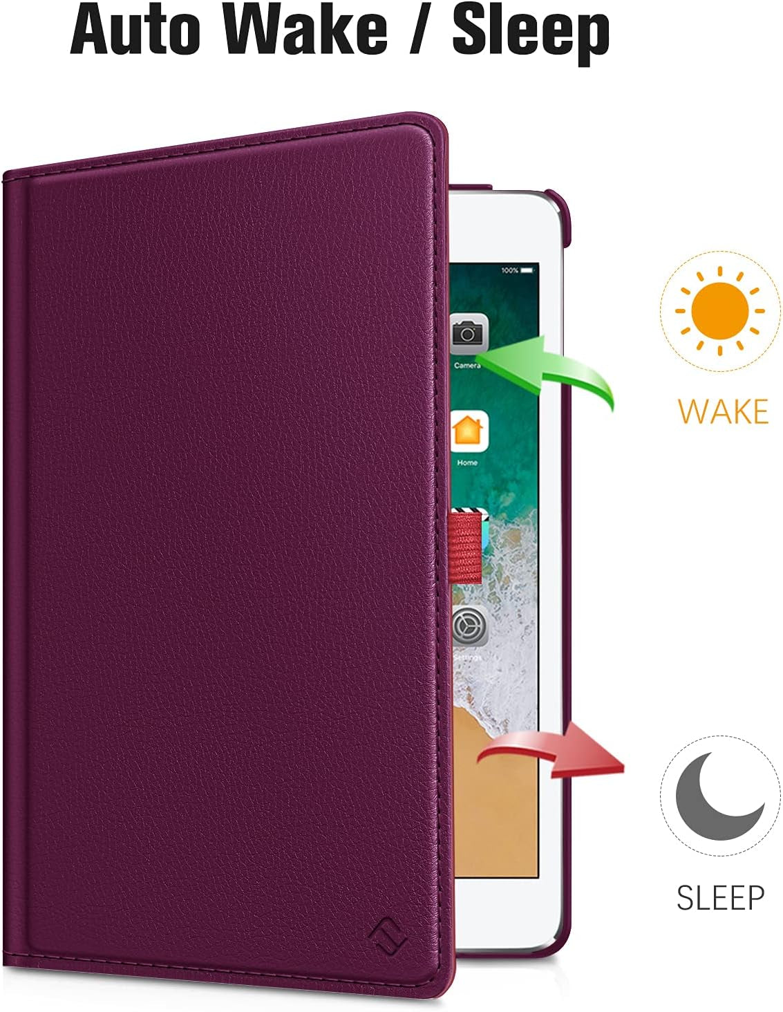 Rotating Case for Ipad 6Th / 5Th Generation (2018/2017), Ipad Air 2 / Air 1 (9.7 Inch) - 360 Degree Rotating Stand Cover Auto Sleep Wake, Purple