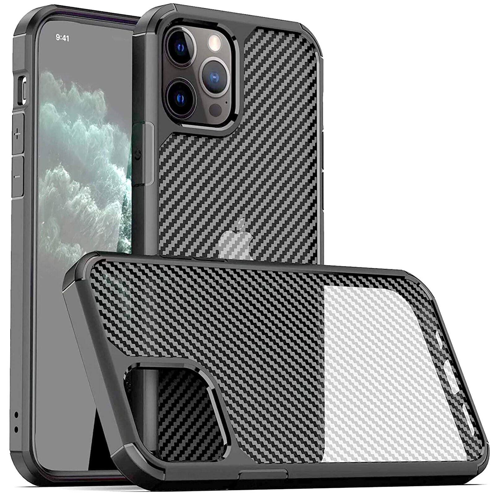 iPhone 16 15 14 13 12 11 Pro Max Carbon Fiber Pattern Anti-Drop Matte Case