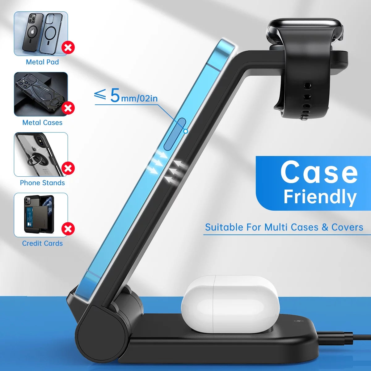 Wireless Charger for Iphone-23W 3 in 1 Fast Charging Station Compatible for Iphone 16/15/14/13/12/11 Pro Max, Airpods 4/3/2/Pro, Iwatch Series 10/9/8/7/6/5/SE/4/3/2, Samsung Charger Stand (Black)