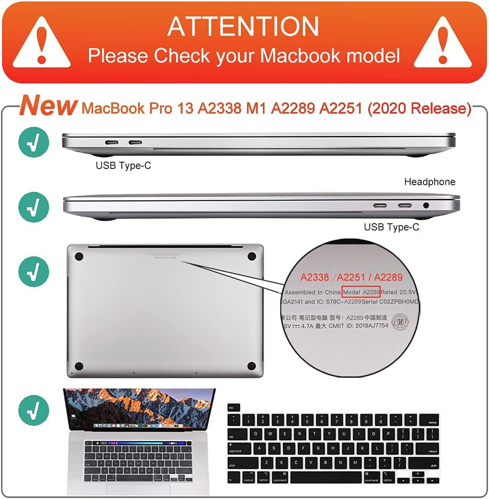 Hardshell MacBook Pro 13-Inch Case (2020-2022) for M1/M2 Models A2338, A2289, A2251 with Retina Display, Touch Bar, and Touch ID 